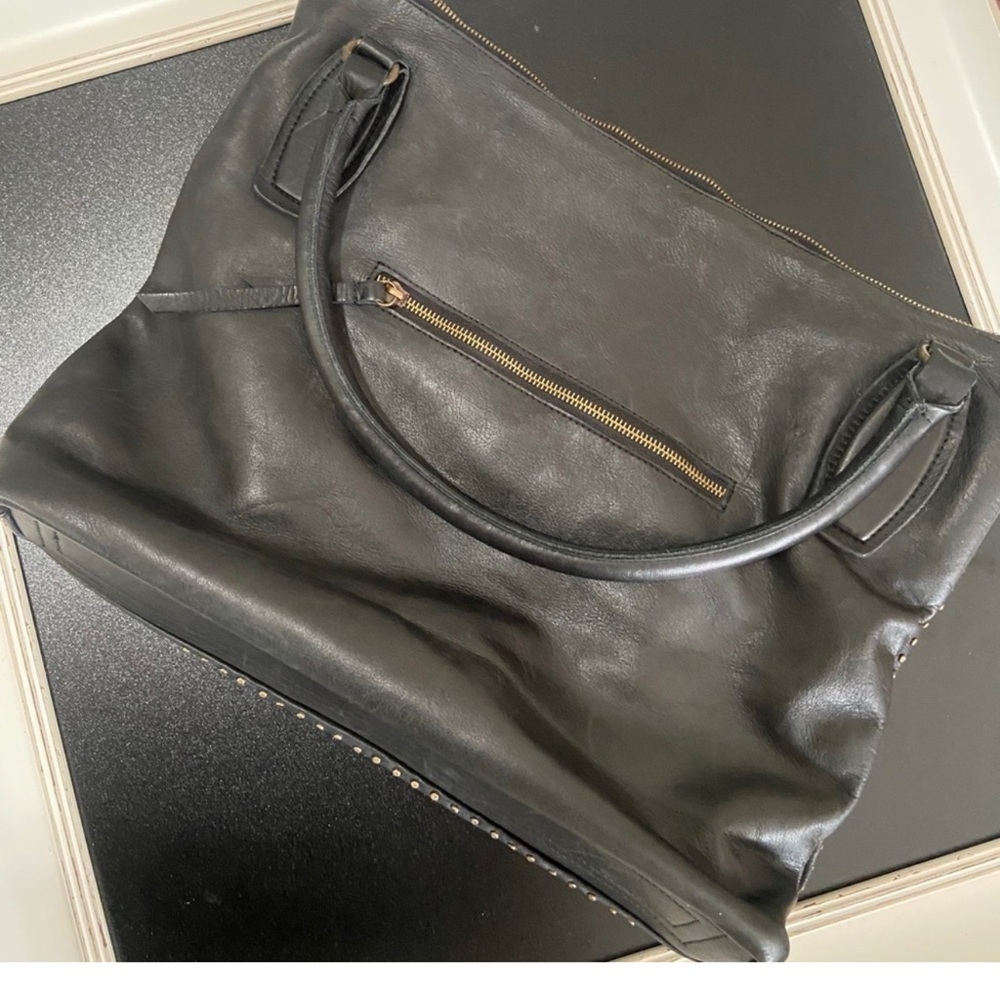 Platania Black Leather Studded Shoulder Bag tote - Picture 3 of 8